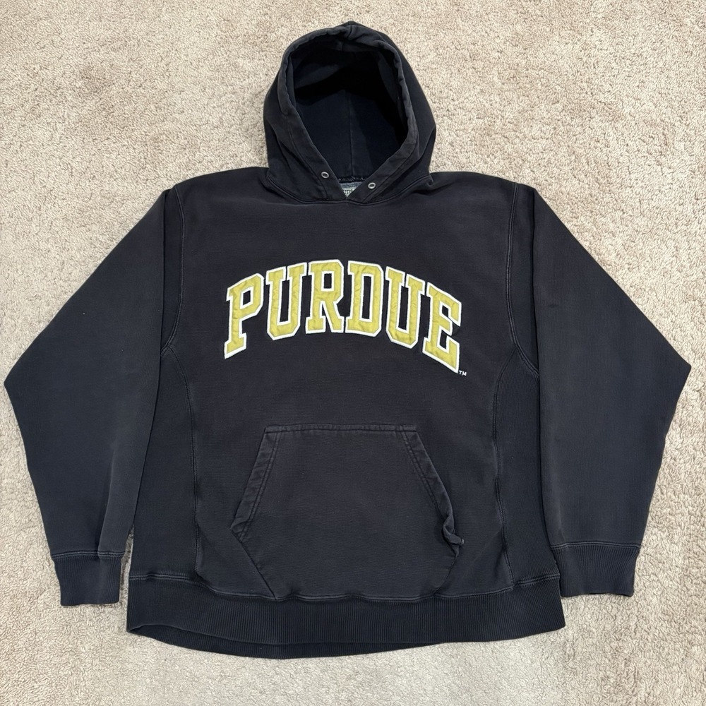 Vintage Purdue University Reverse Weave Steve & Barry's Hoodie Sz Medium Black